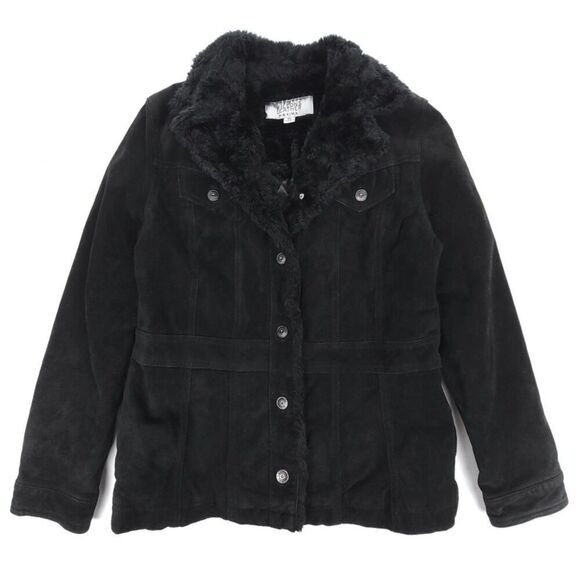 Wilsons Leather Jackets & Blazers - VINTAGE 90s Wilsons Leather Genuine Leather Western Fur Collar Coat Black Medium